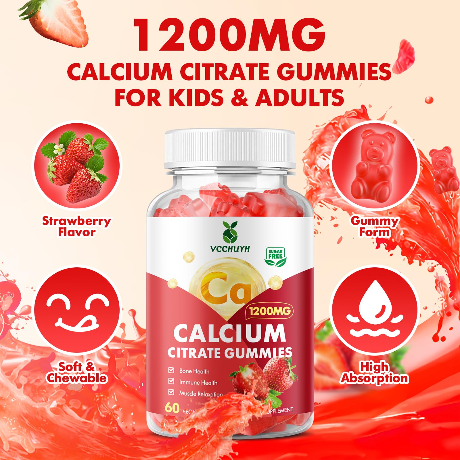 VCCHUYH Calcium Citrate Gummies 1200mg gummies close-up