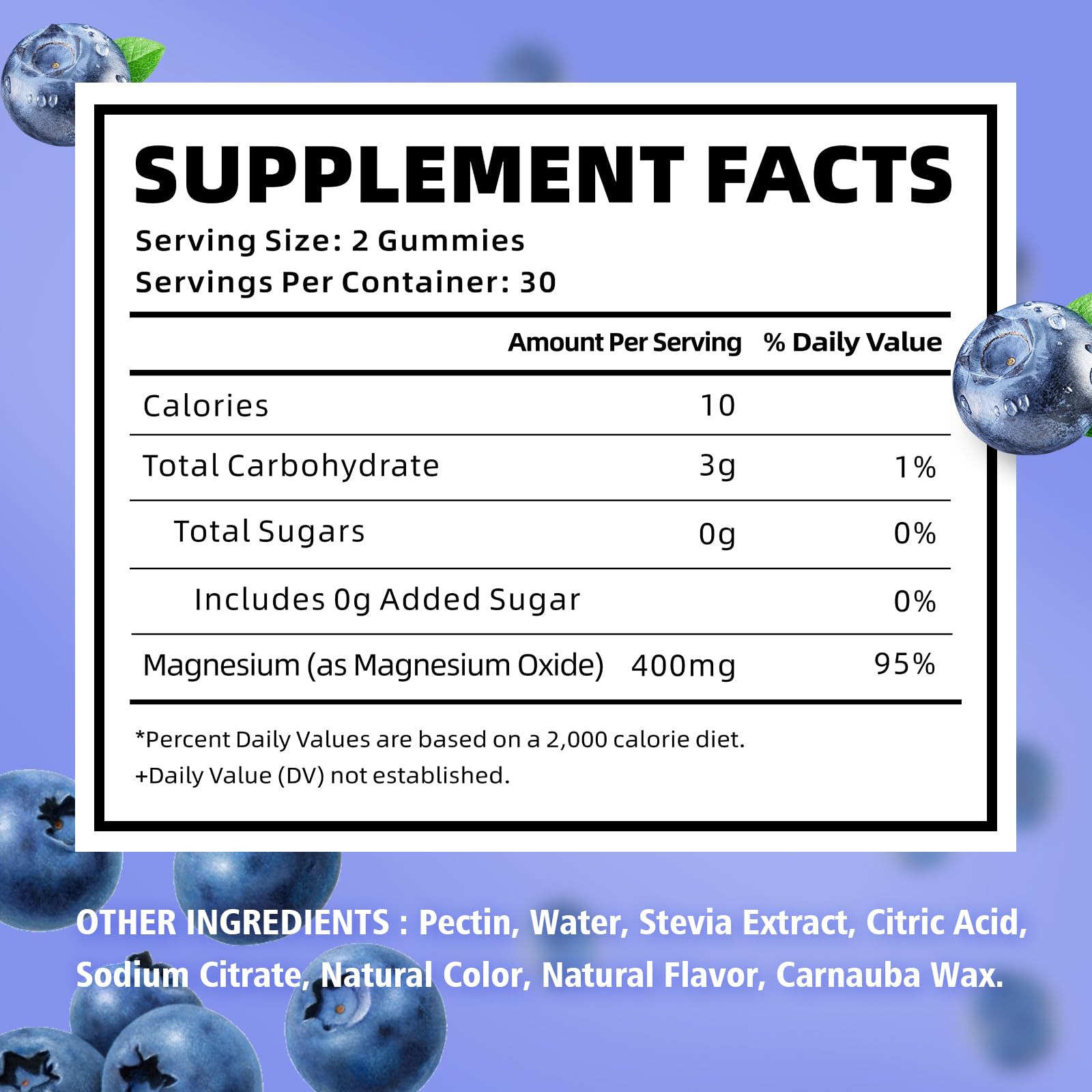 VCCHUYH Magnesium Oxide Gummies 400mg back view with ingredients