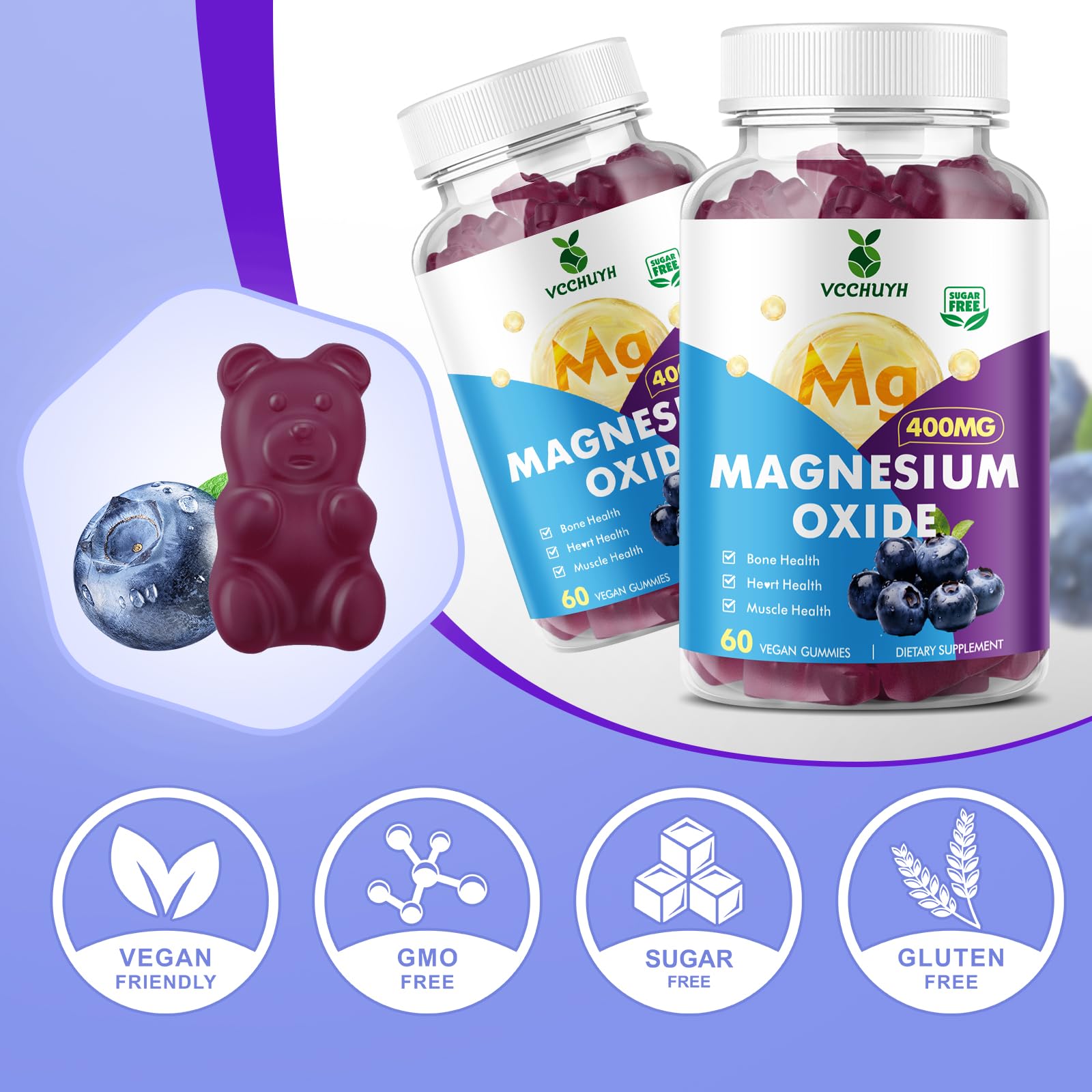 VCCHUYH Magnesium Oxide Gummies 400mg with a measuring scoop