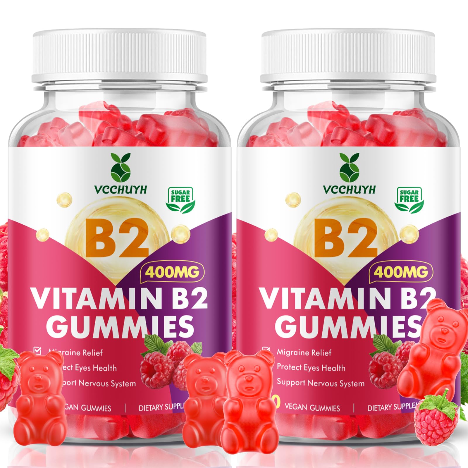 VCCHUYH Vitamin B2 400mg gummies front view with packaging
