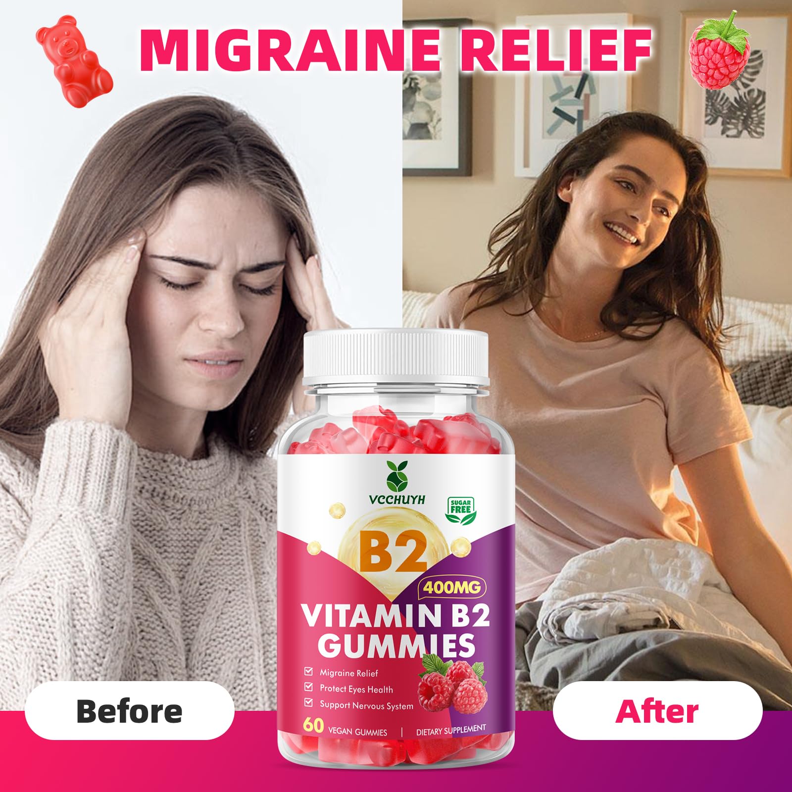 VCCHUYH Vitamin B2 gummies nutritional information on the back