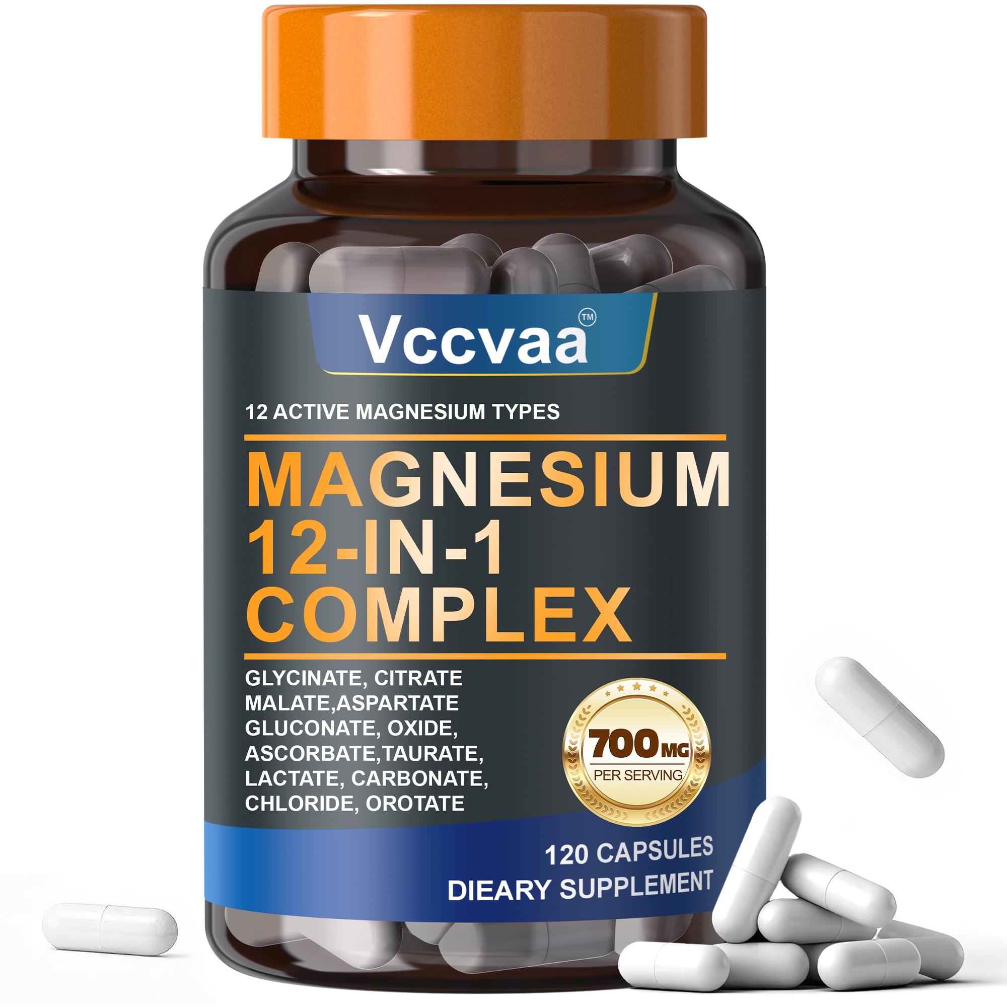 Vccvaa Magnesium Complex 700mg capsule bottle front view