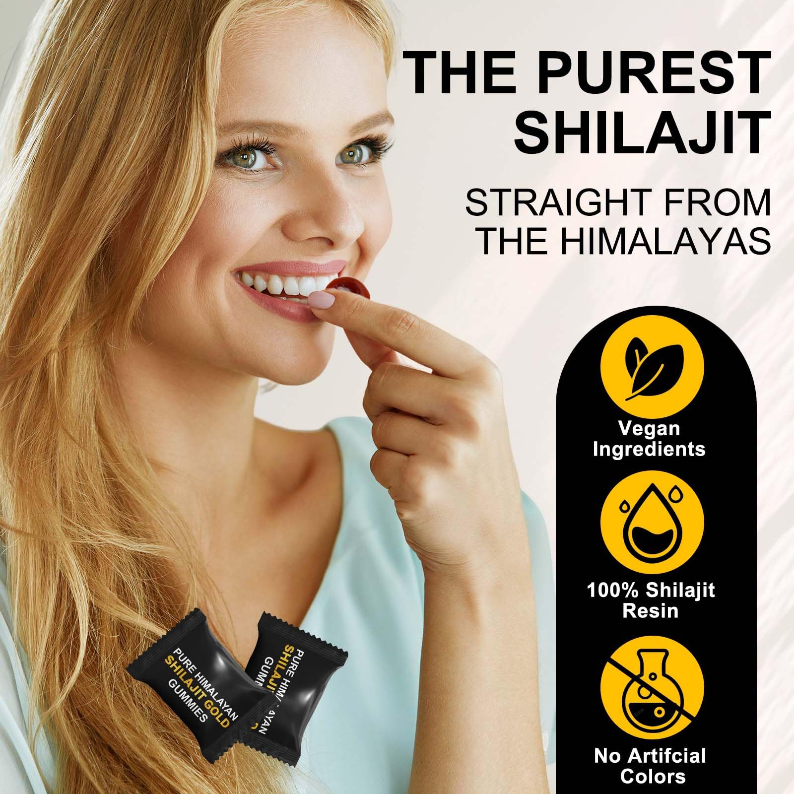 Vceeoy Shilajit Gummies with a measuring spoon for dosage