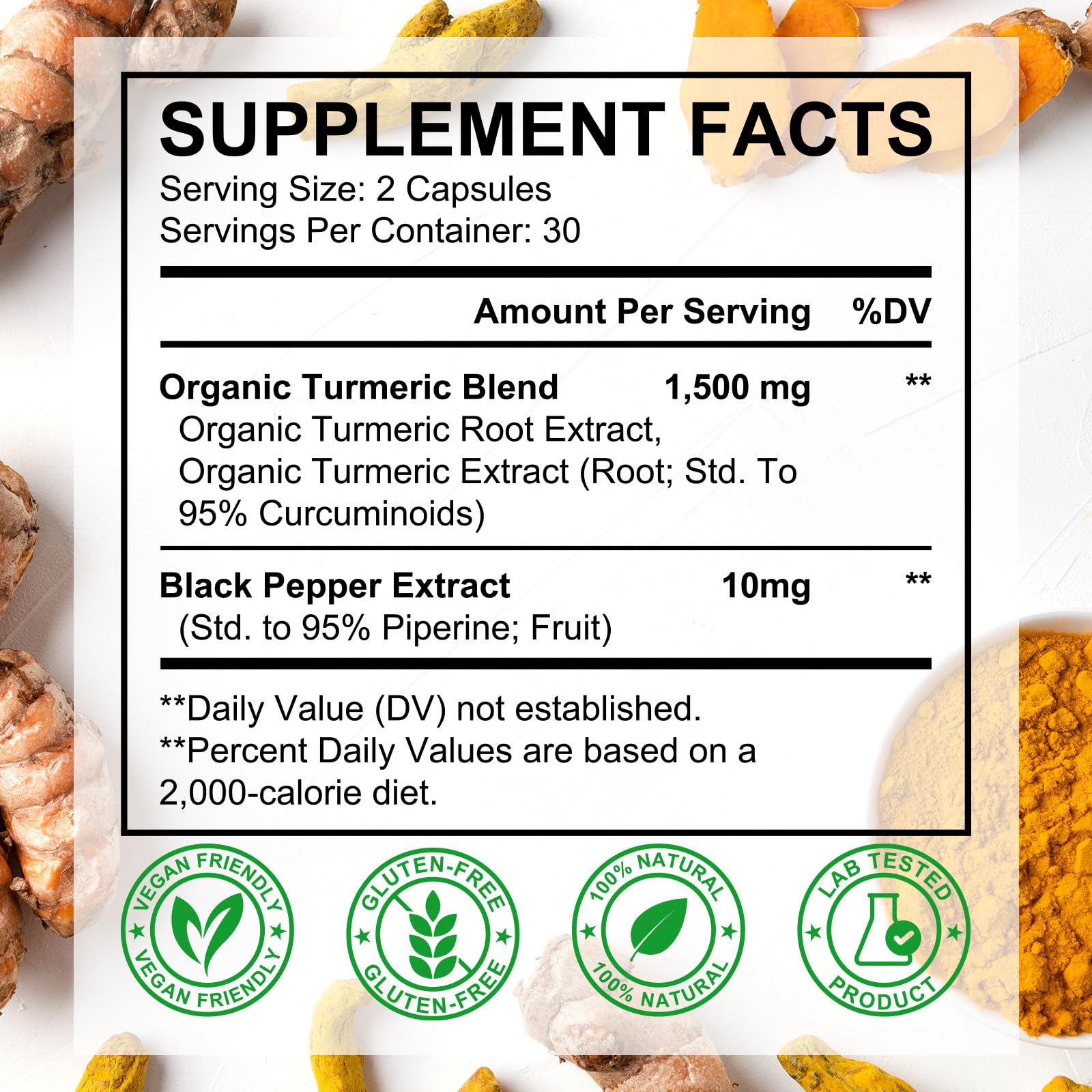 Vceeoy Turmeric Curcumin Capsules back view with ingredient list