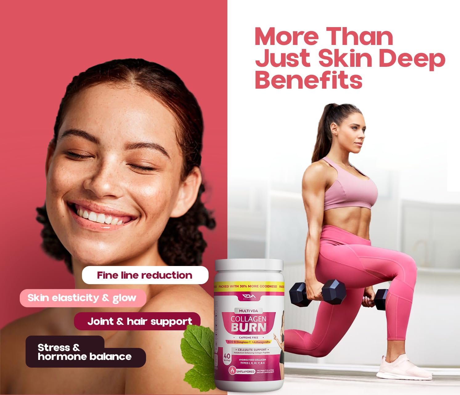 VDA Supplements collagen powder mixed in a glass of water