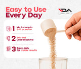 VDA Supplements collagen powder with fresh fruits and a smoothie