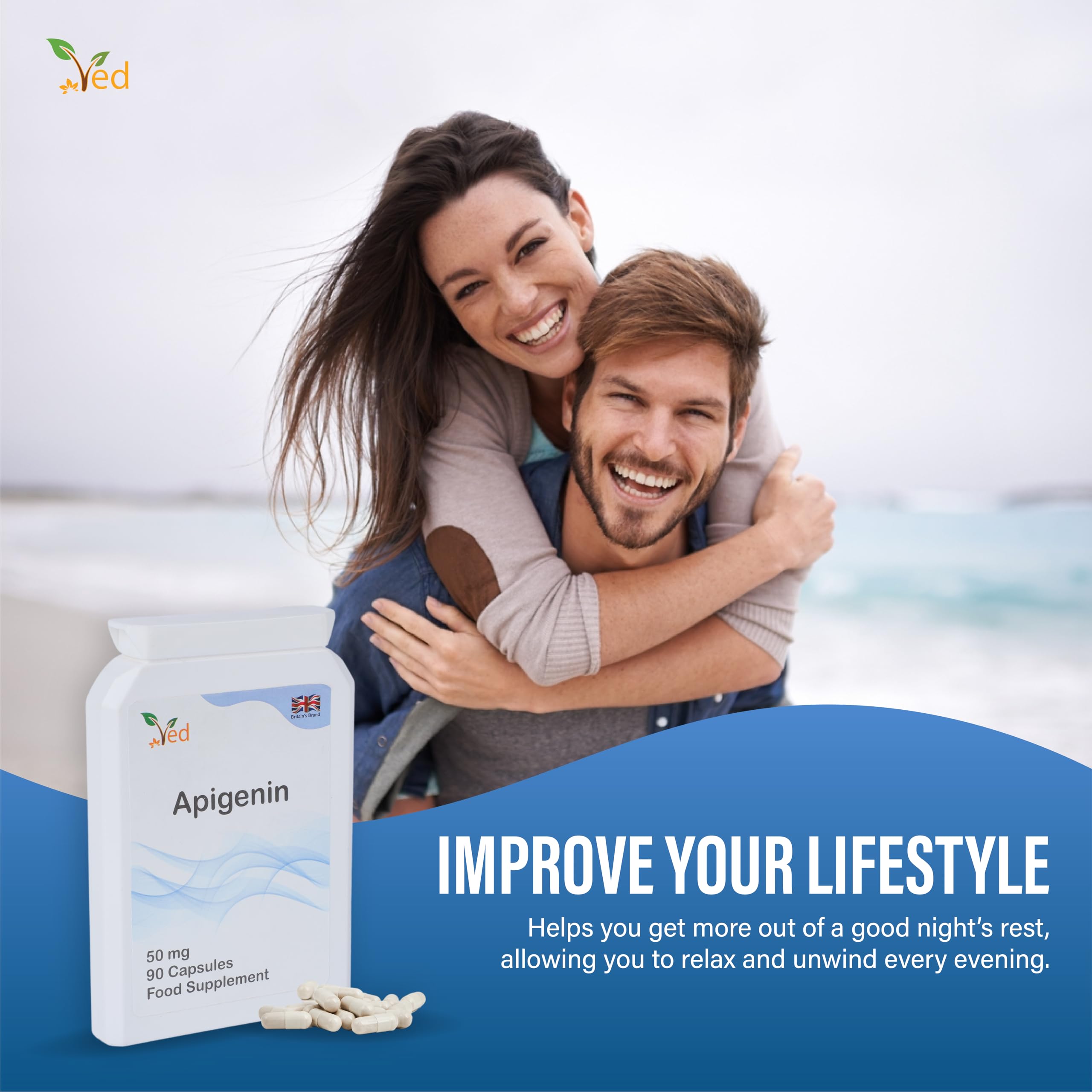Ved Apigenin 50mg vegan capsules in hand