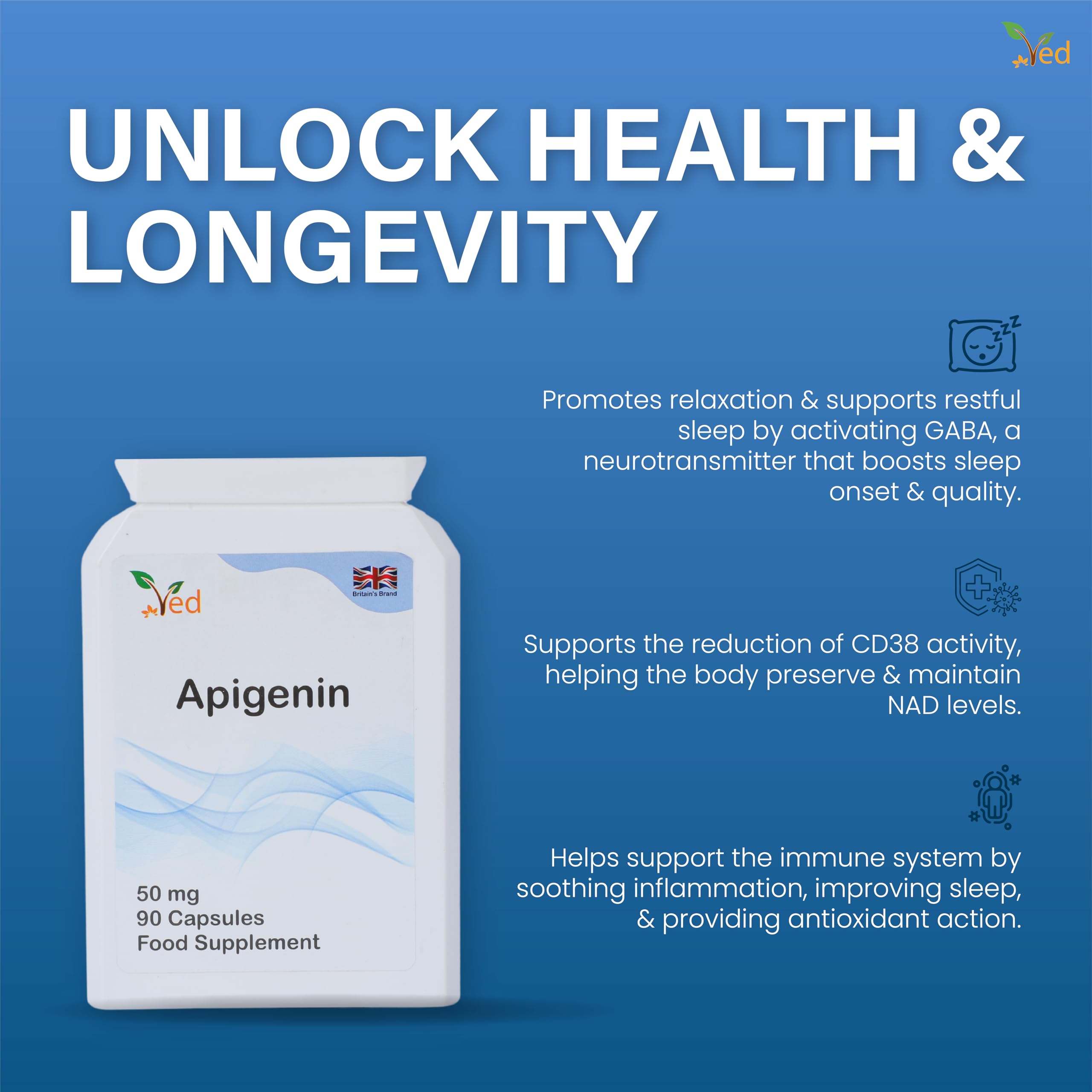 Ved Apigenin 50mg vegan capsules opened bottle