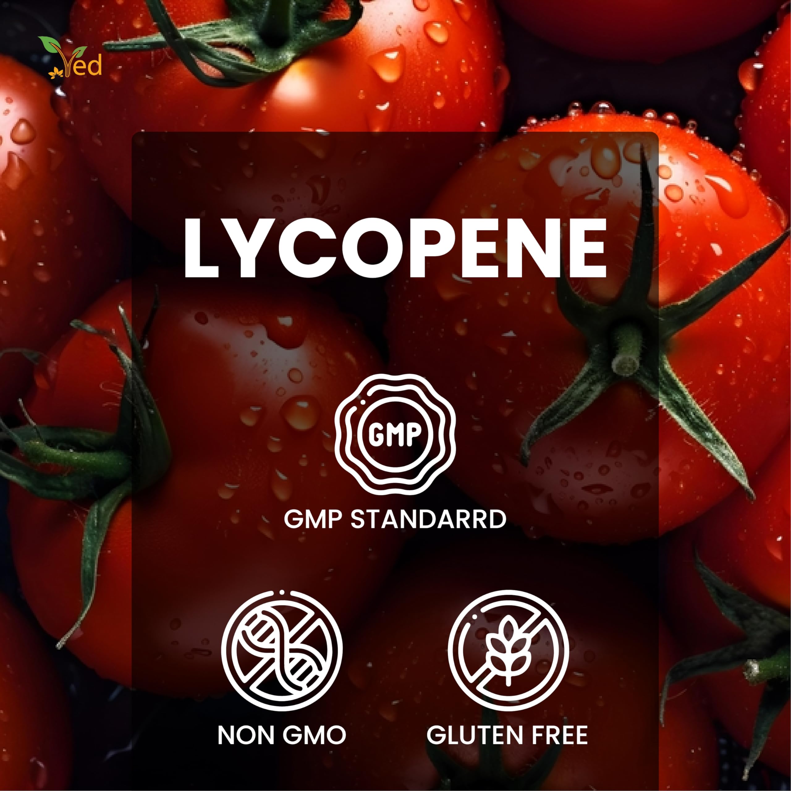 Ved Lycopene Soft Gels on a wooden table with greenery
