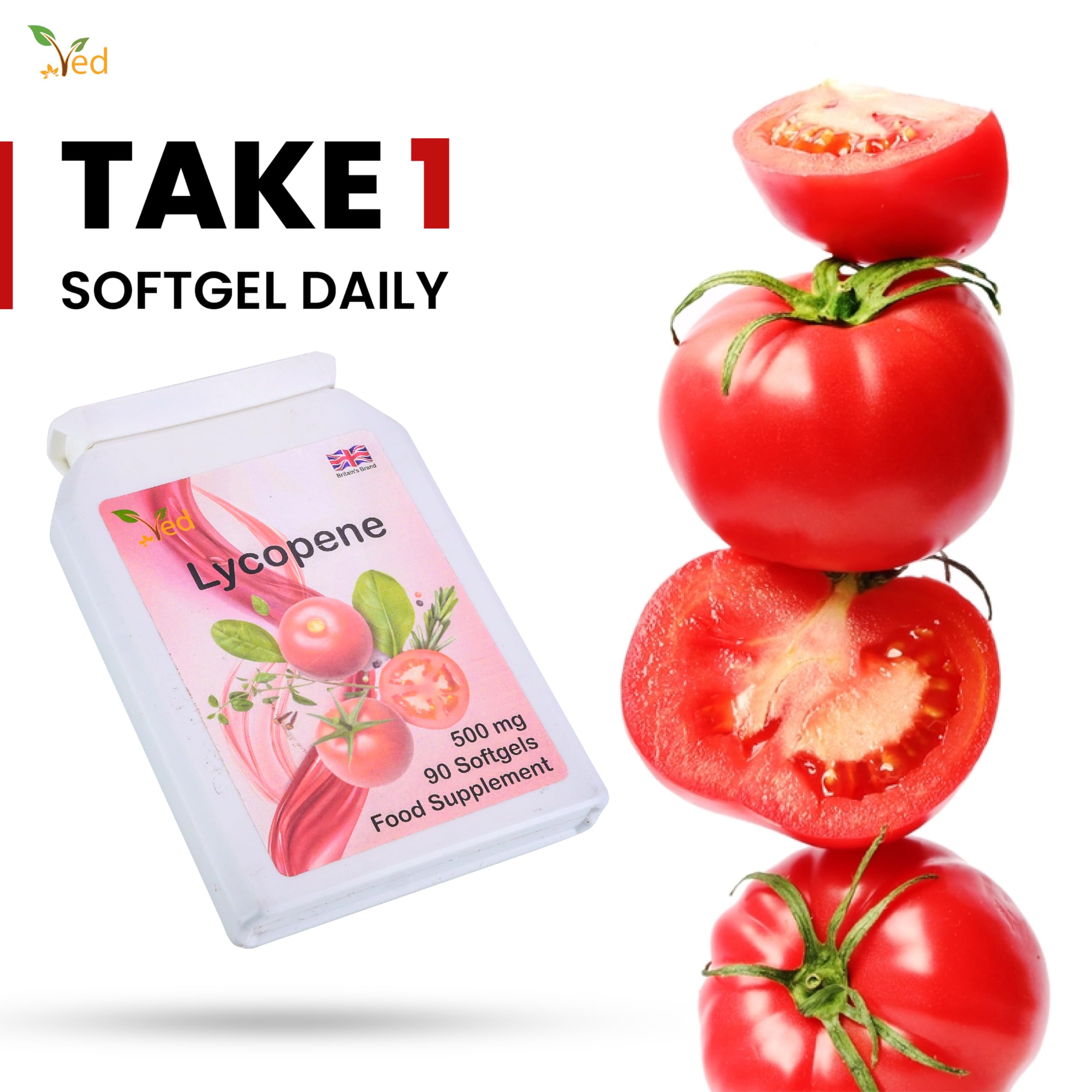 Ved Lycopene Soft Gels with a measuring spoon for dosage