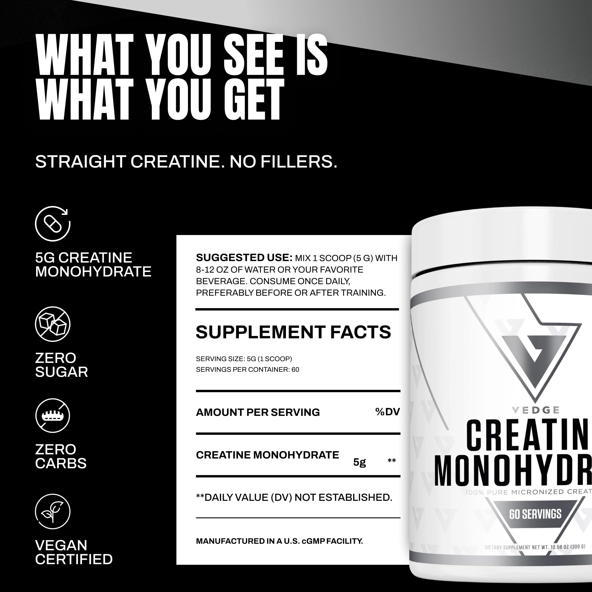 VEDGE Creatine Monohydrate Powder close-up of texture