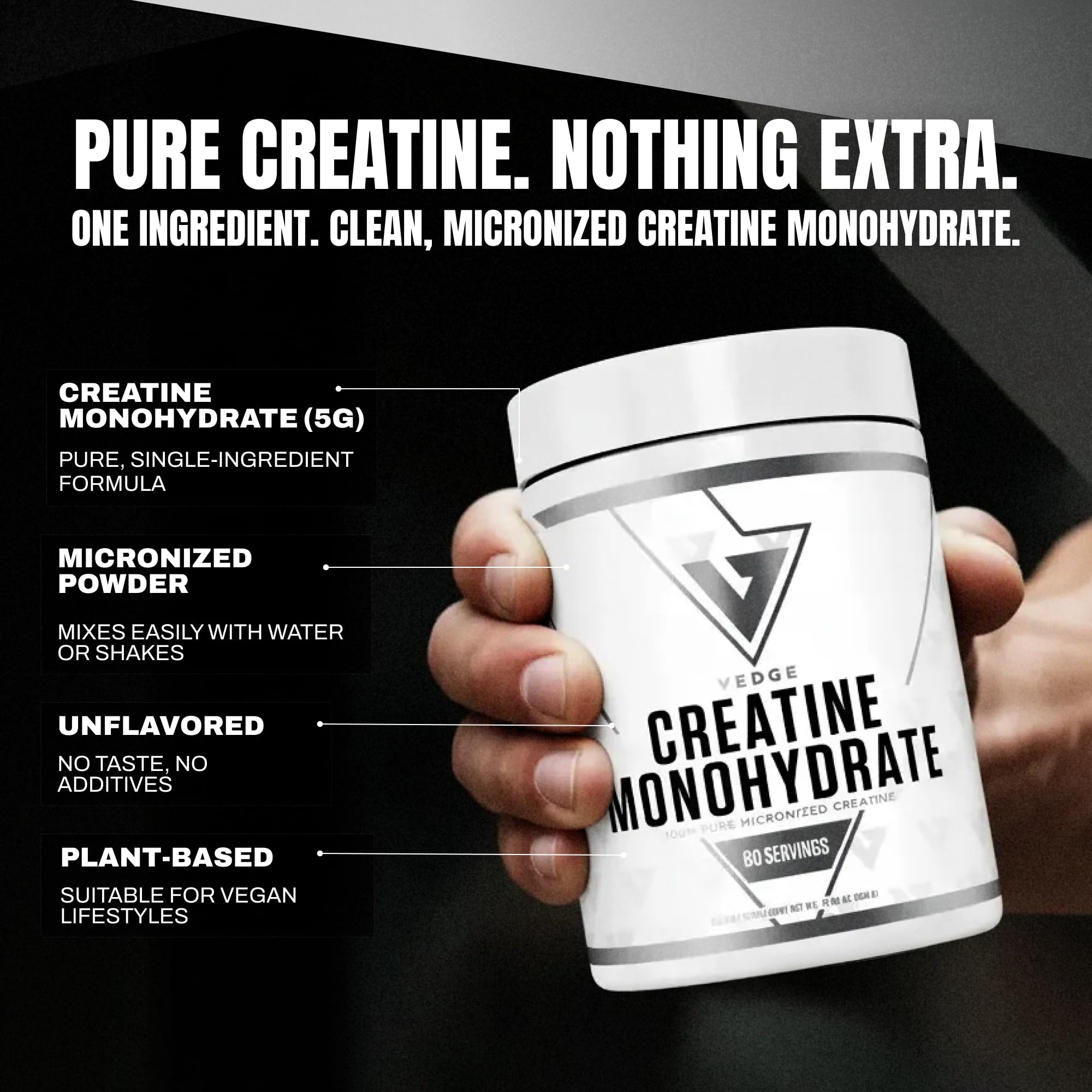 VEDGE Creatine Monohydrate Powder packaging side view