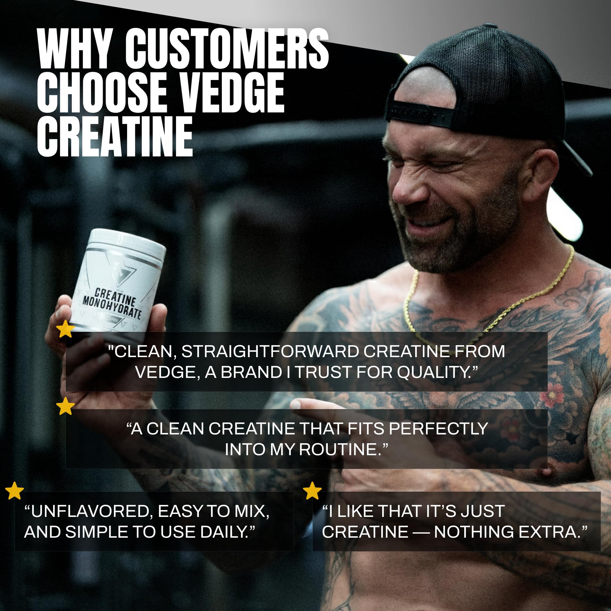 VEDGE Creatine Monohydrate Powder unflavoured powder in a bowl