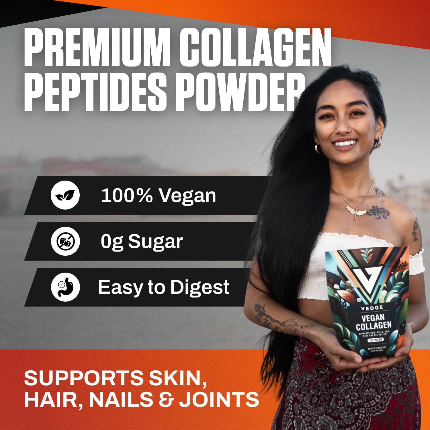 VEDGE Plant-Based Collagen Powder packaging side view