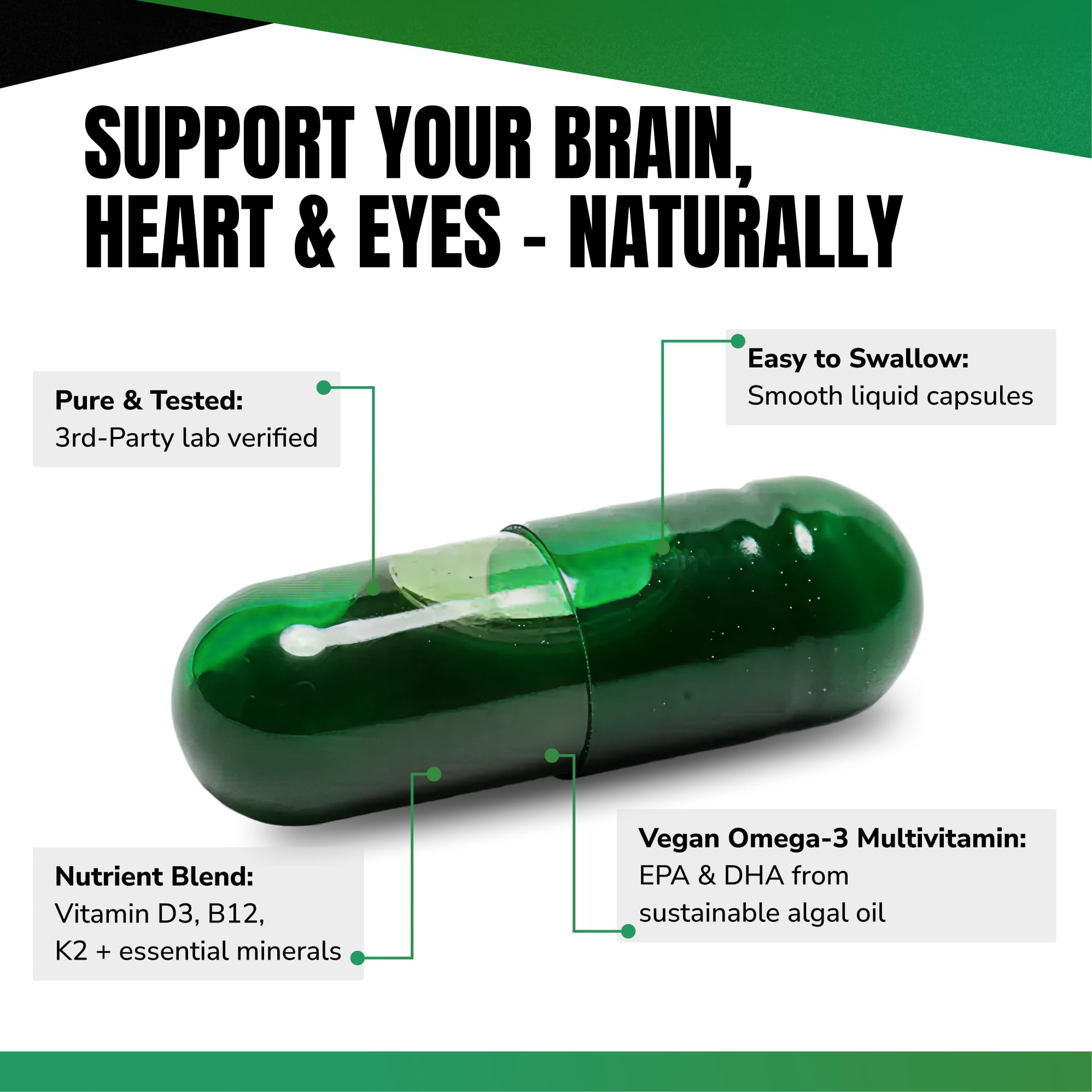 VEDGE Whole-Body Nutrient Bundle Vegan Omega-3 Capsules on a wooden table