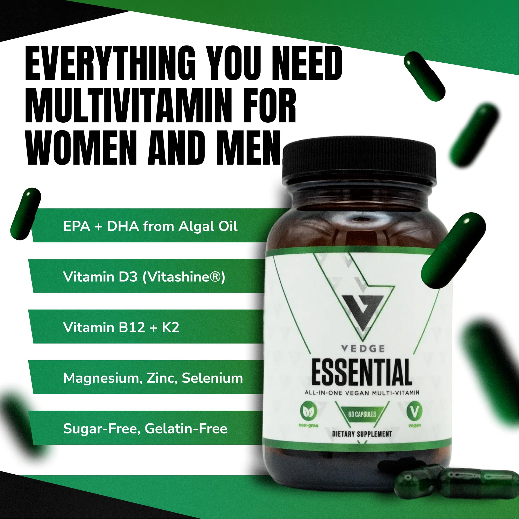 VEDGE Whole-Body Nutrient Bundle Vegan Omega-3 Capsules side view