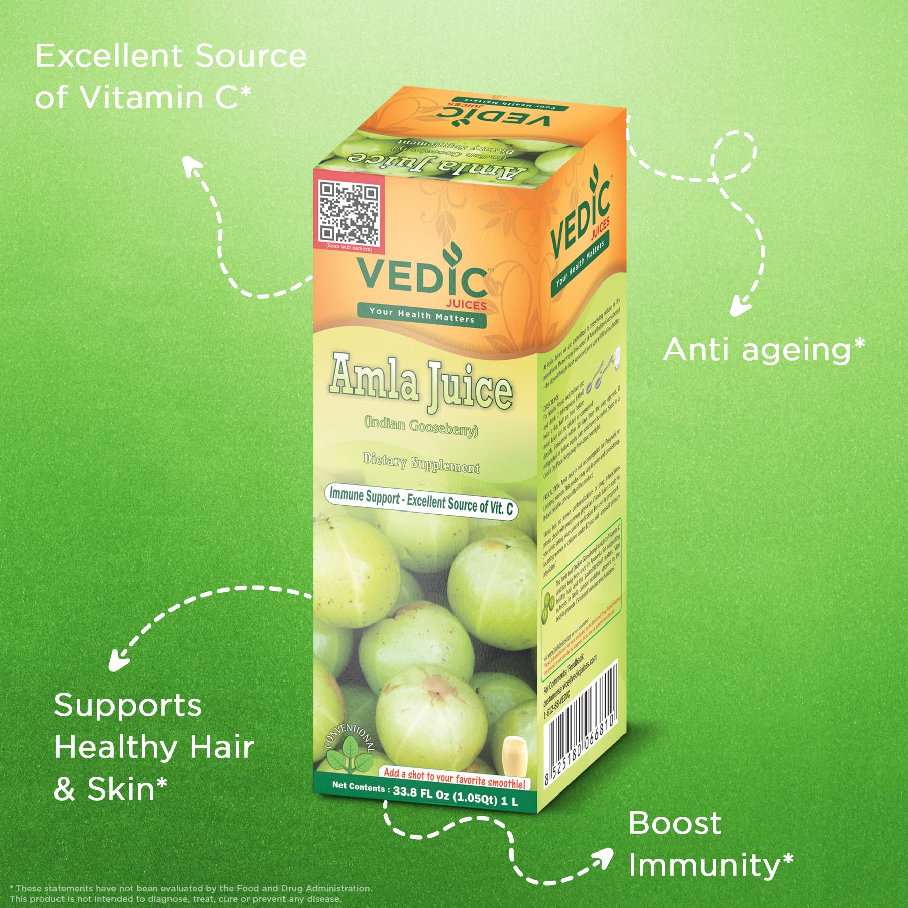 Vedic Juices Amla Juice 1L bottle side view