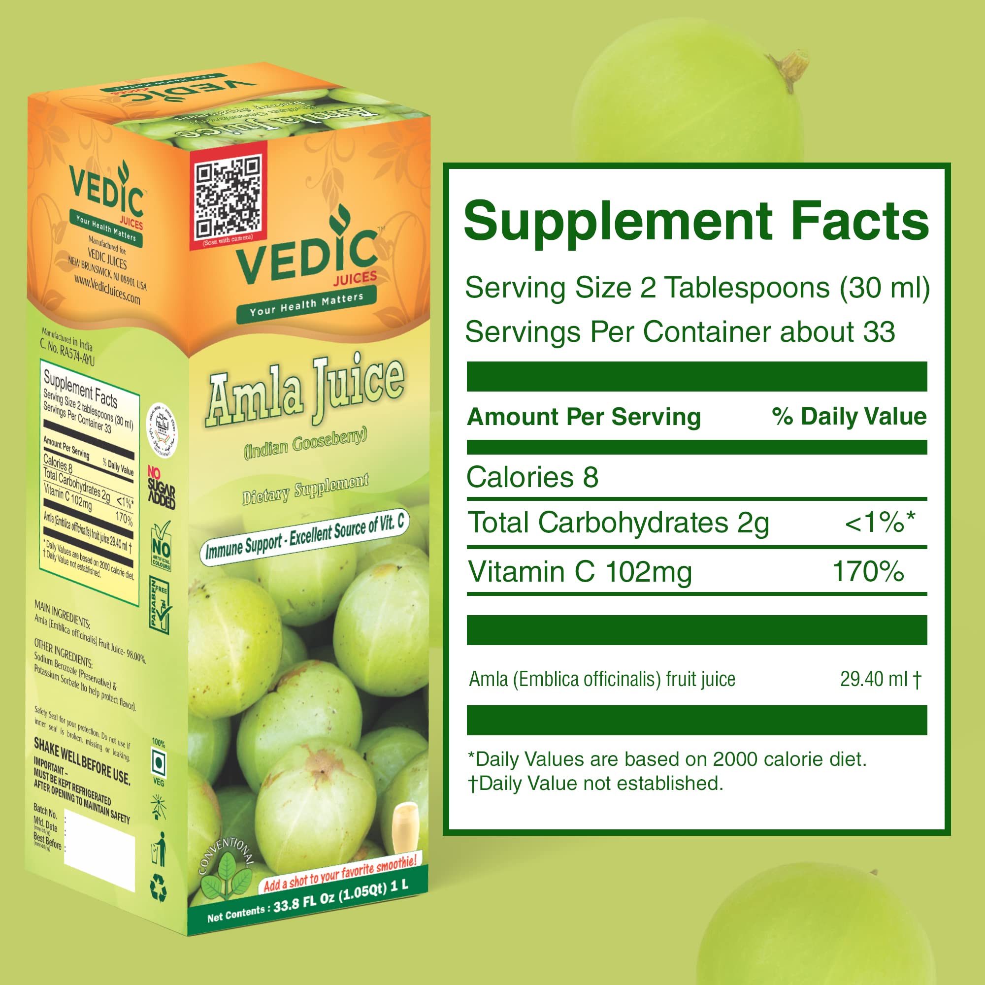 Vedic Juices Amla Juice 1L bottle top view