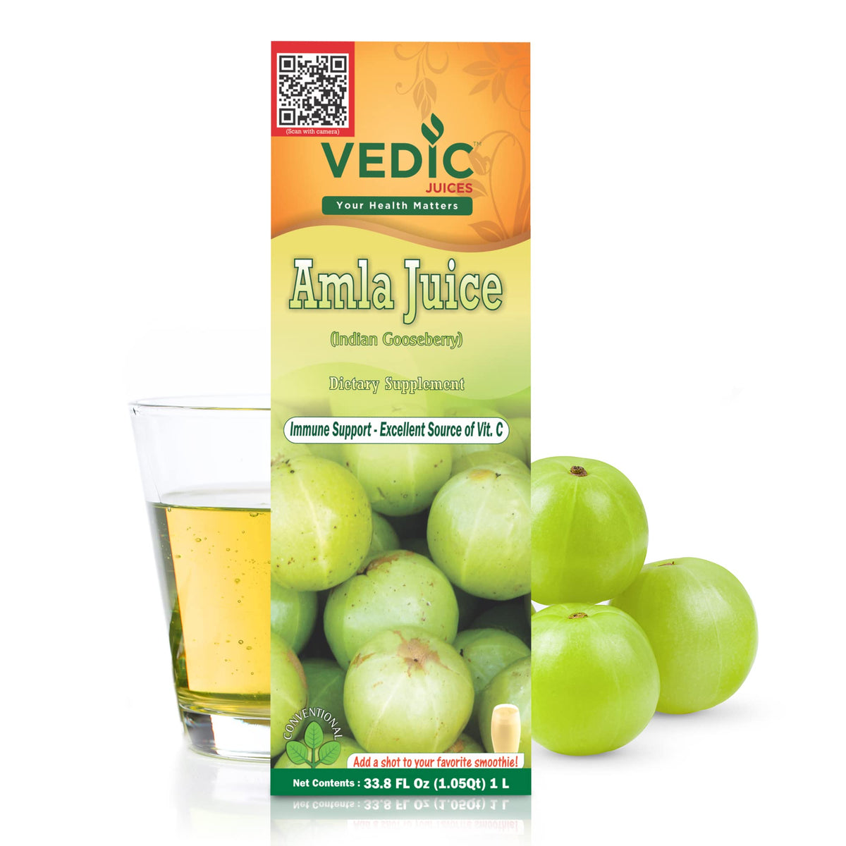 Vedic Juices Amla Juice 1L front view with label