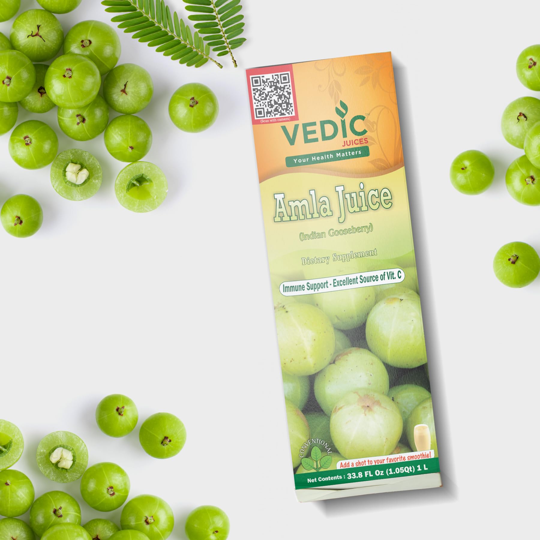 Vedic Juices Amla Juice 1L with fresh amla fruit