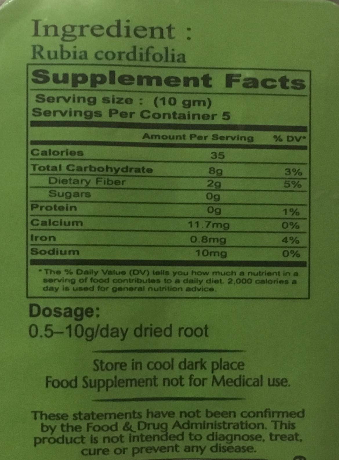 Vedic Secrets Manjistha 50g herbal supplement packaging detail