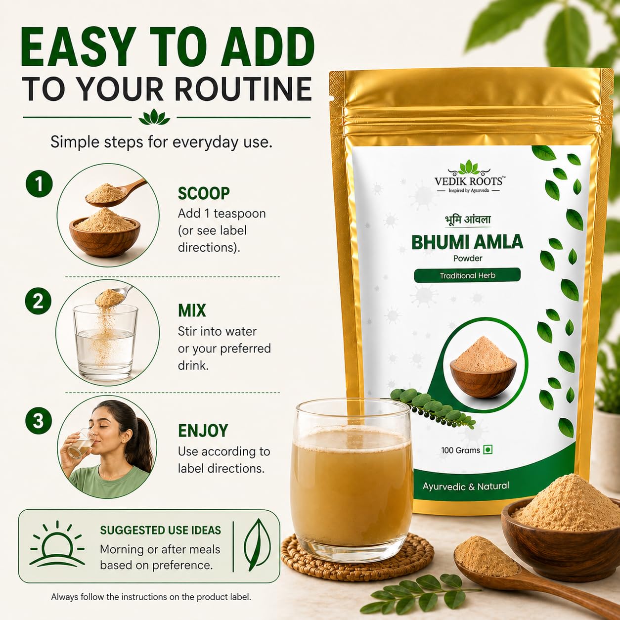 VEDIKROOTS Bhumi Amla Powder 100g in a kitchen setting