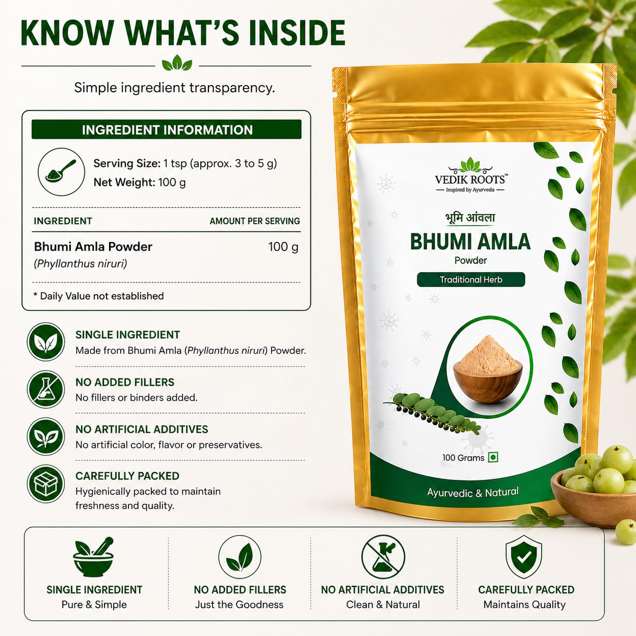 VEDIKROOTS Bhumi Amla Powder 100g packaging details