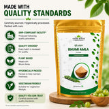 VEDIKROOTS Bhumi Amla Powder 222g on a wooden table