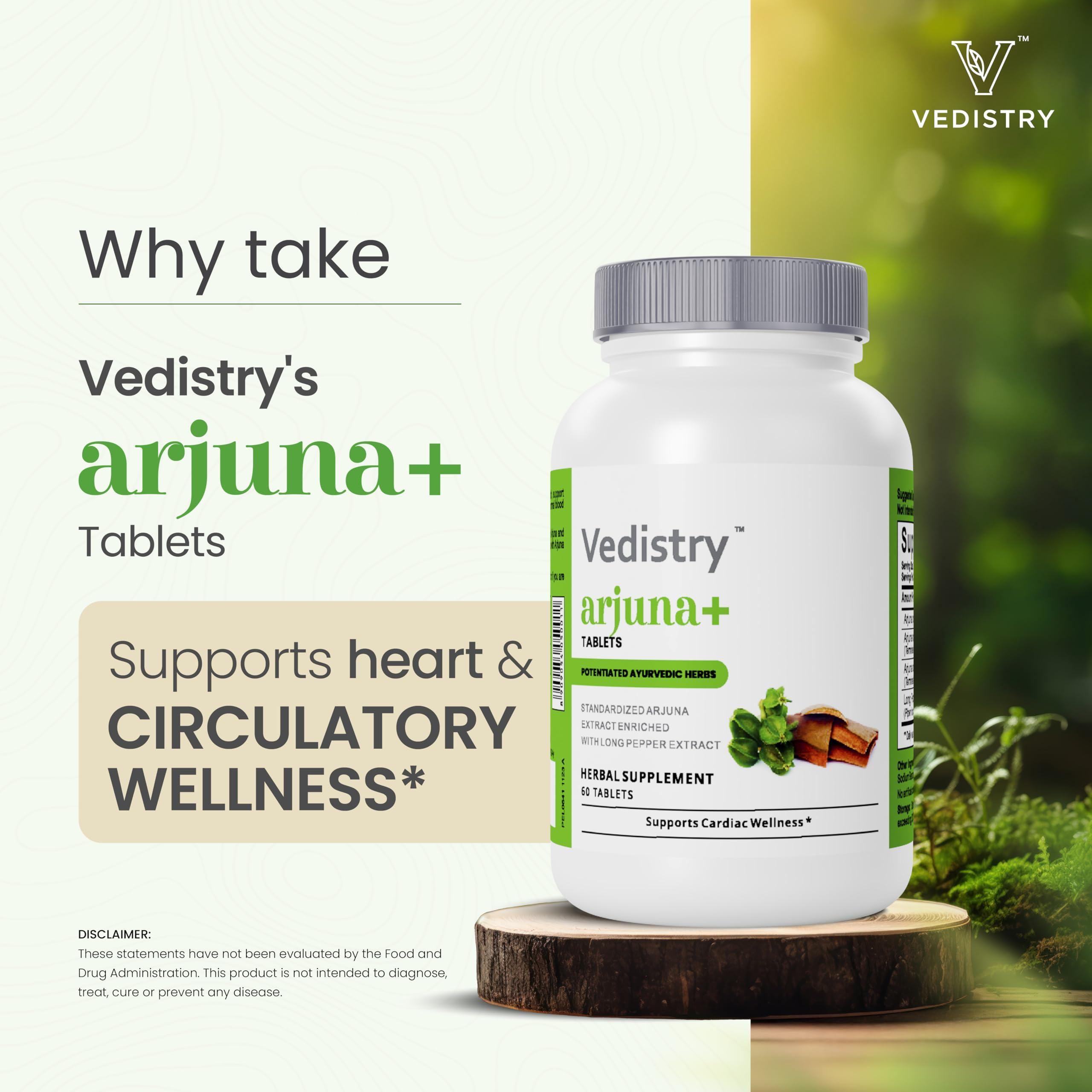 Vedistry Arjuna Tablets 100g back view with nutritional information