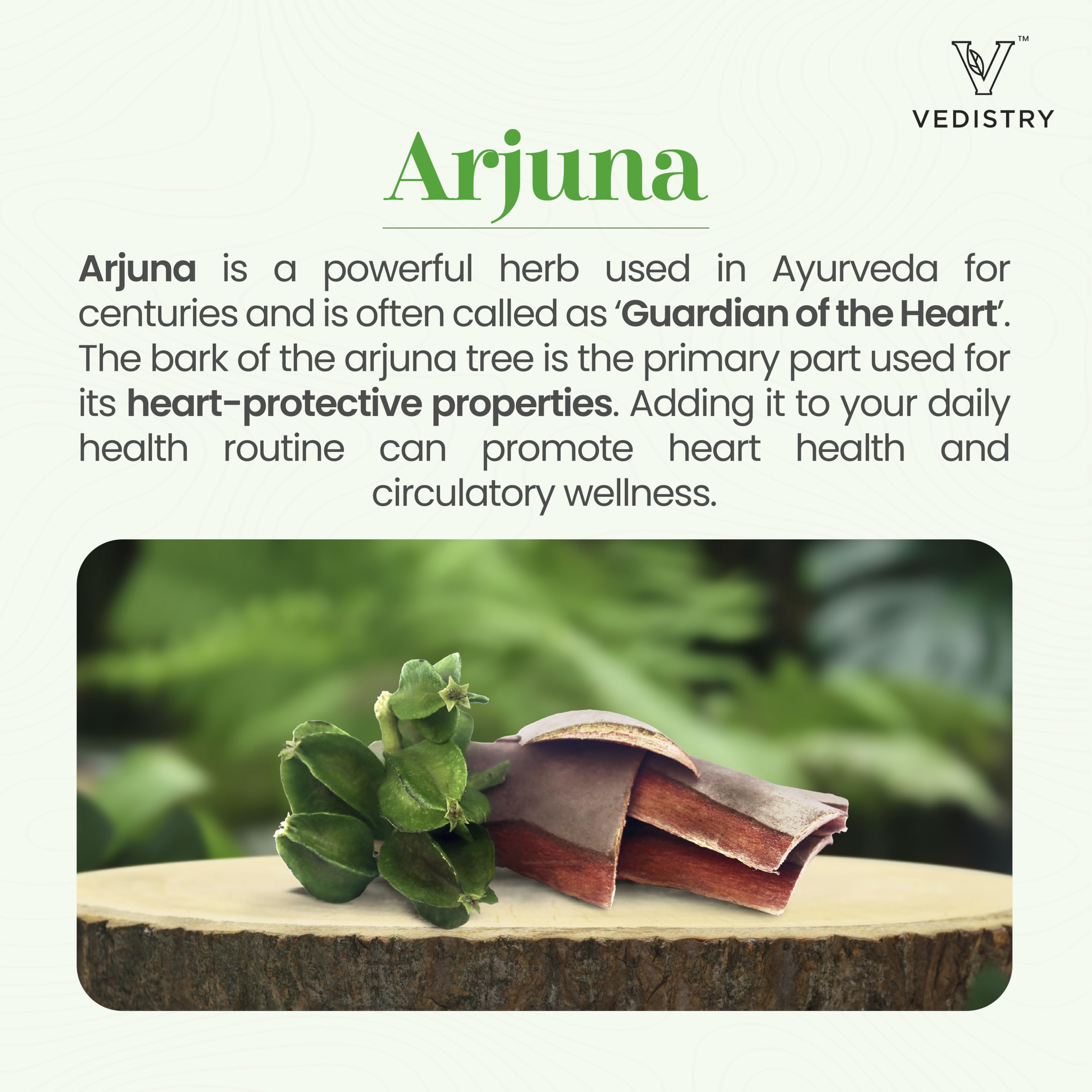 Vedistry Arjuna Tablets 100g side view showing ingredients