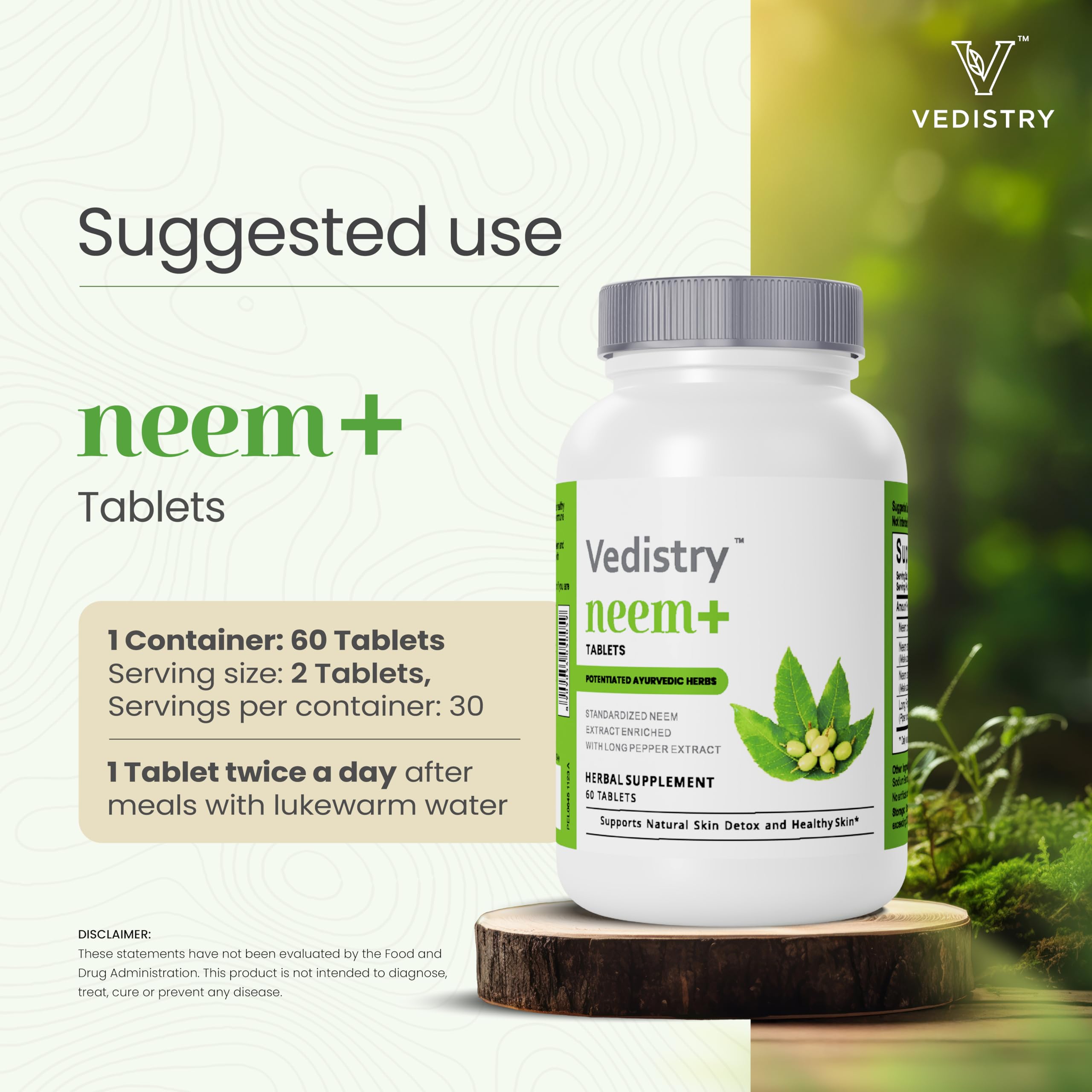 Vedistry Neem Tablets 100g close-up of tablets