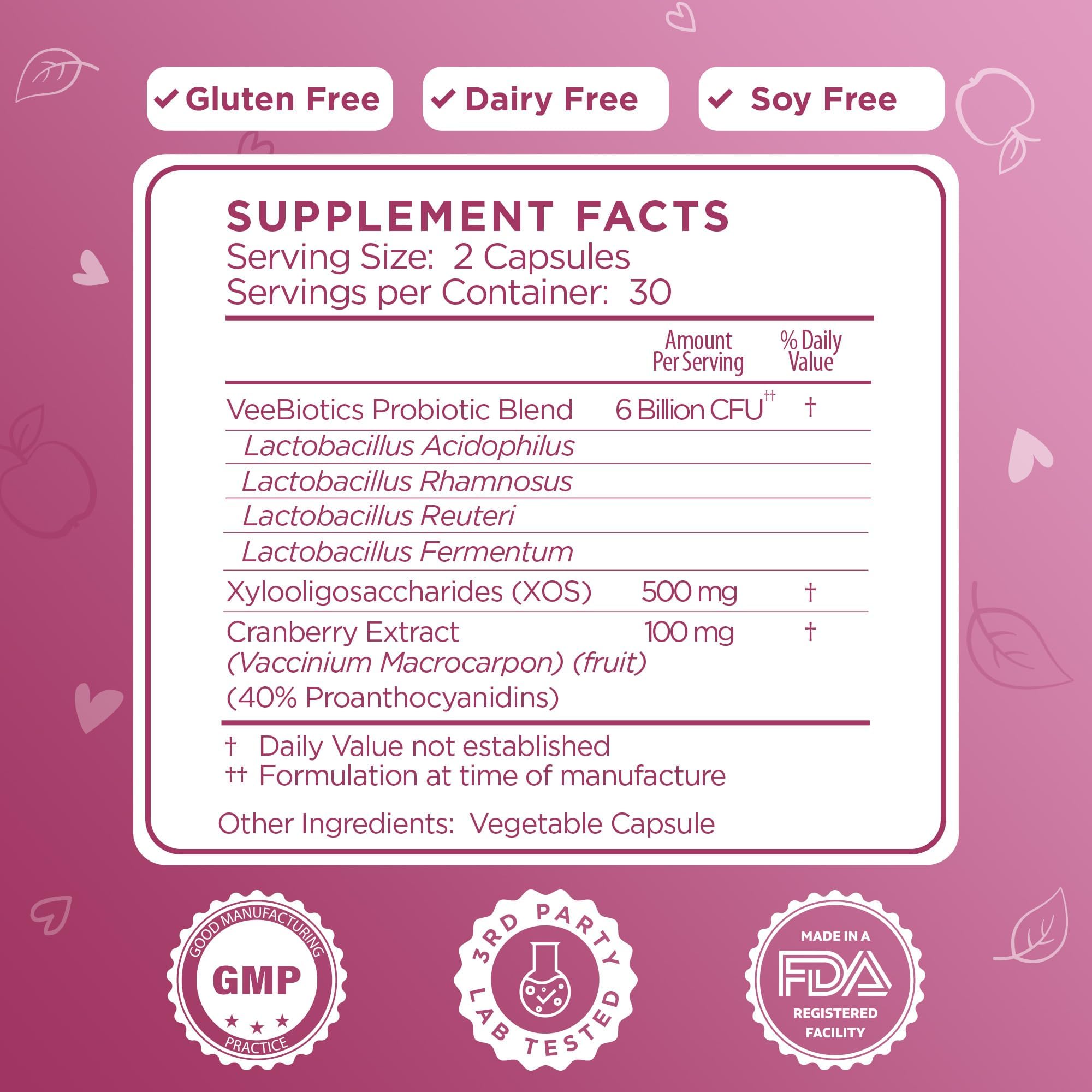 VeeFresh Women's Probiotics 60 Capsules side view