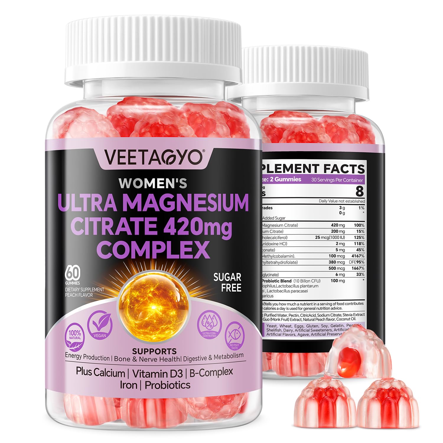 VEETAGYO Magnesium Citrate Gummies front view with packaging