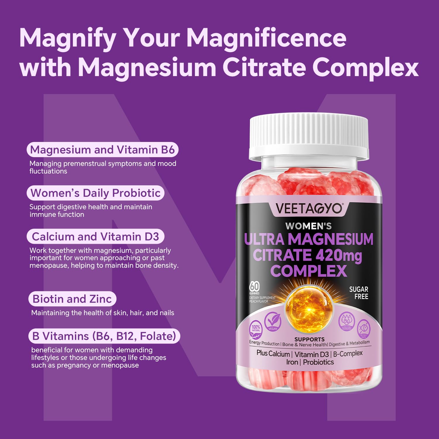 VEETAGYO Magnesium Citrate Gummies in a hand for size comparison
