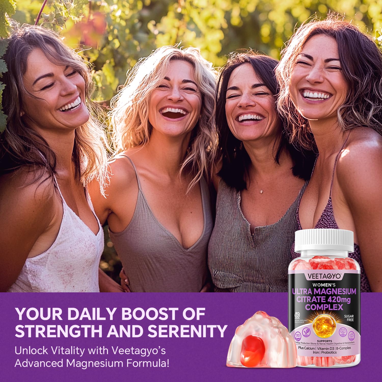 VEETAGYO Magnesium Citrate Gummies on a wooden table