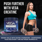 Vega Creatine Monohydrate Powder with gym equipment