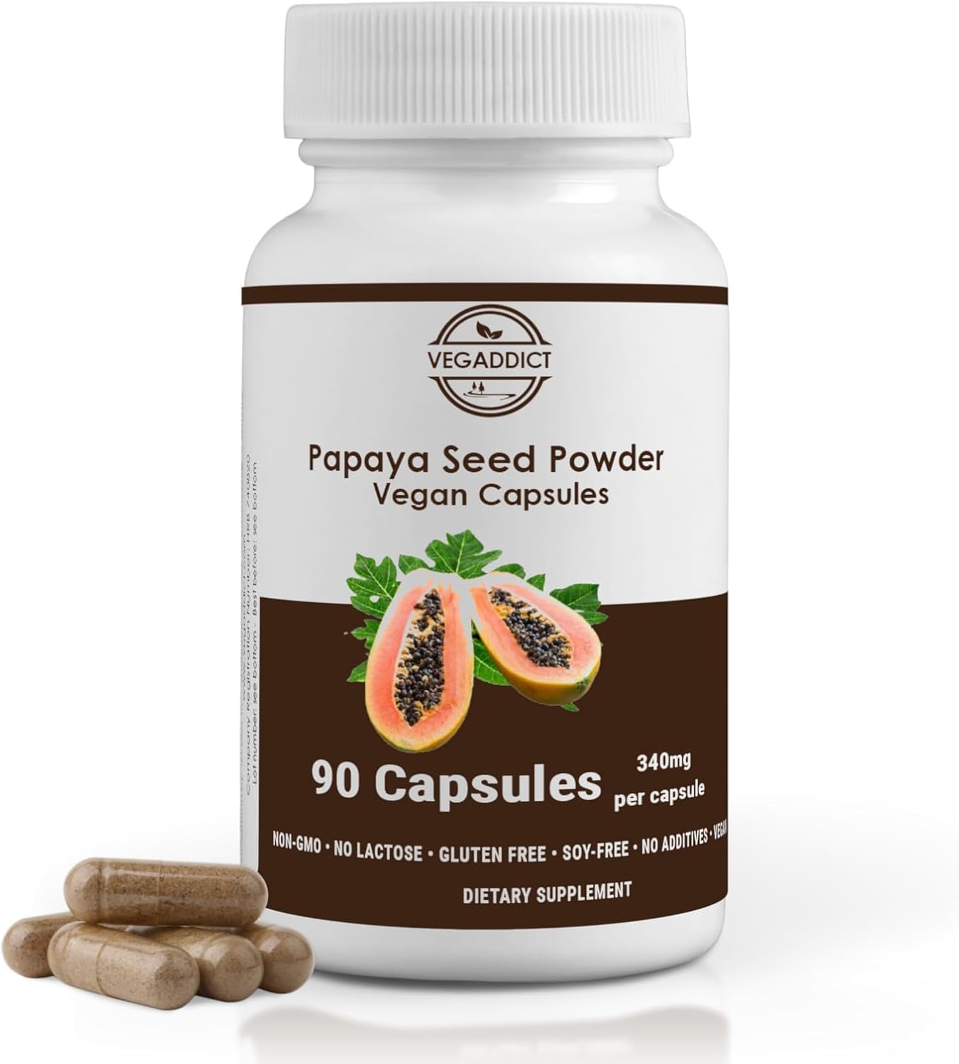 Vegaddict Multi-Enzymes 68g front view with vegan capsules