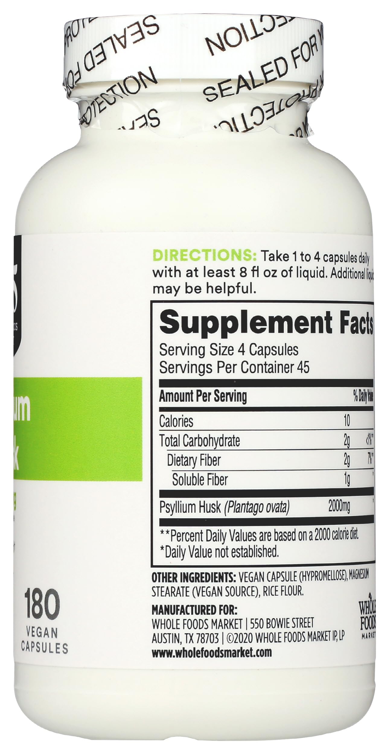 Vegan capsule ingredients list for 365 by Whole Foods Market