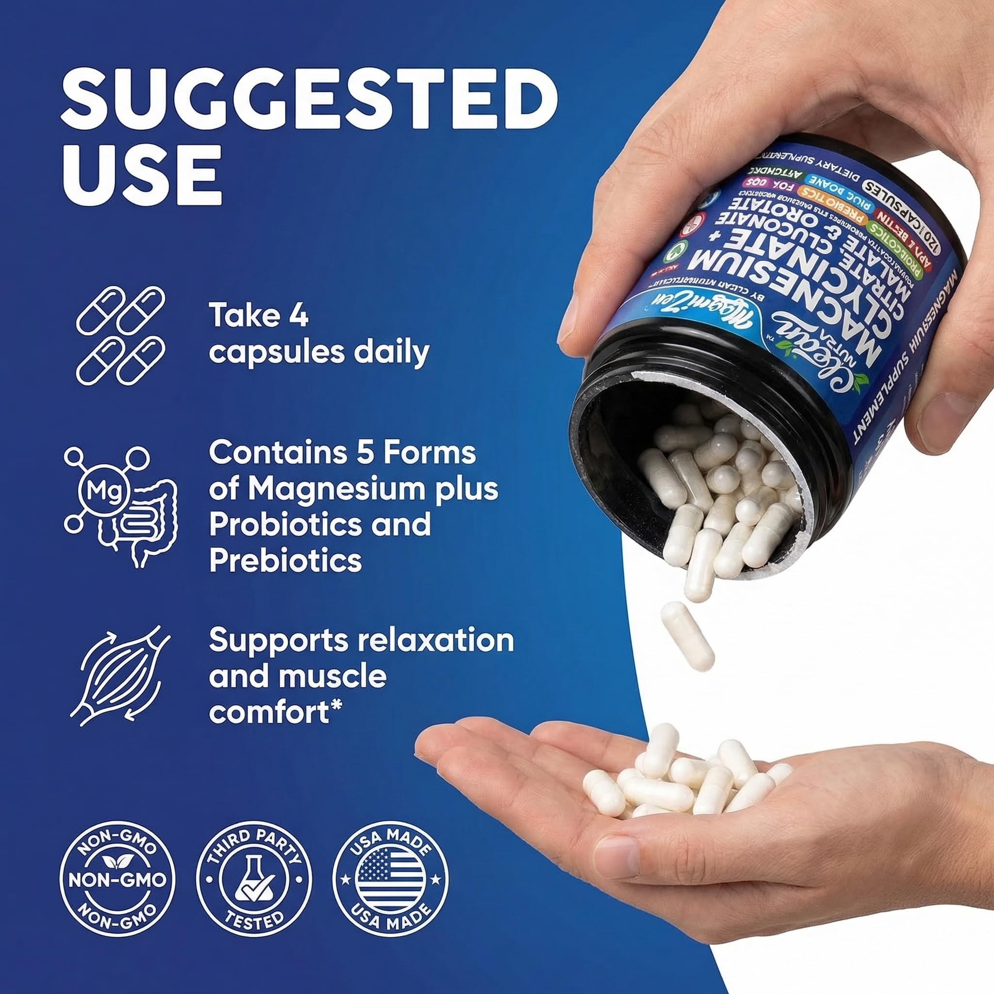 Vegan capsules of Clean Nutraceuticals Magnesium Glycinate Complex