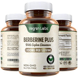 Vegan Labs Berberine with Organic Ceylon Cinnamon 180 capsules front view