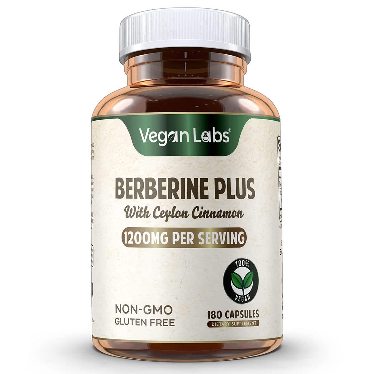 Vegan Labs Berberine with Organic Ceylon Cinnamon bottle side view