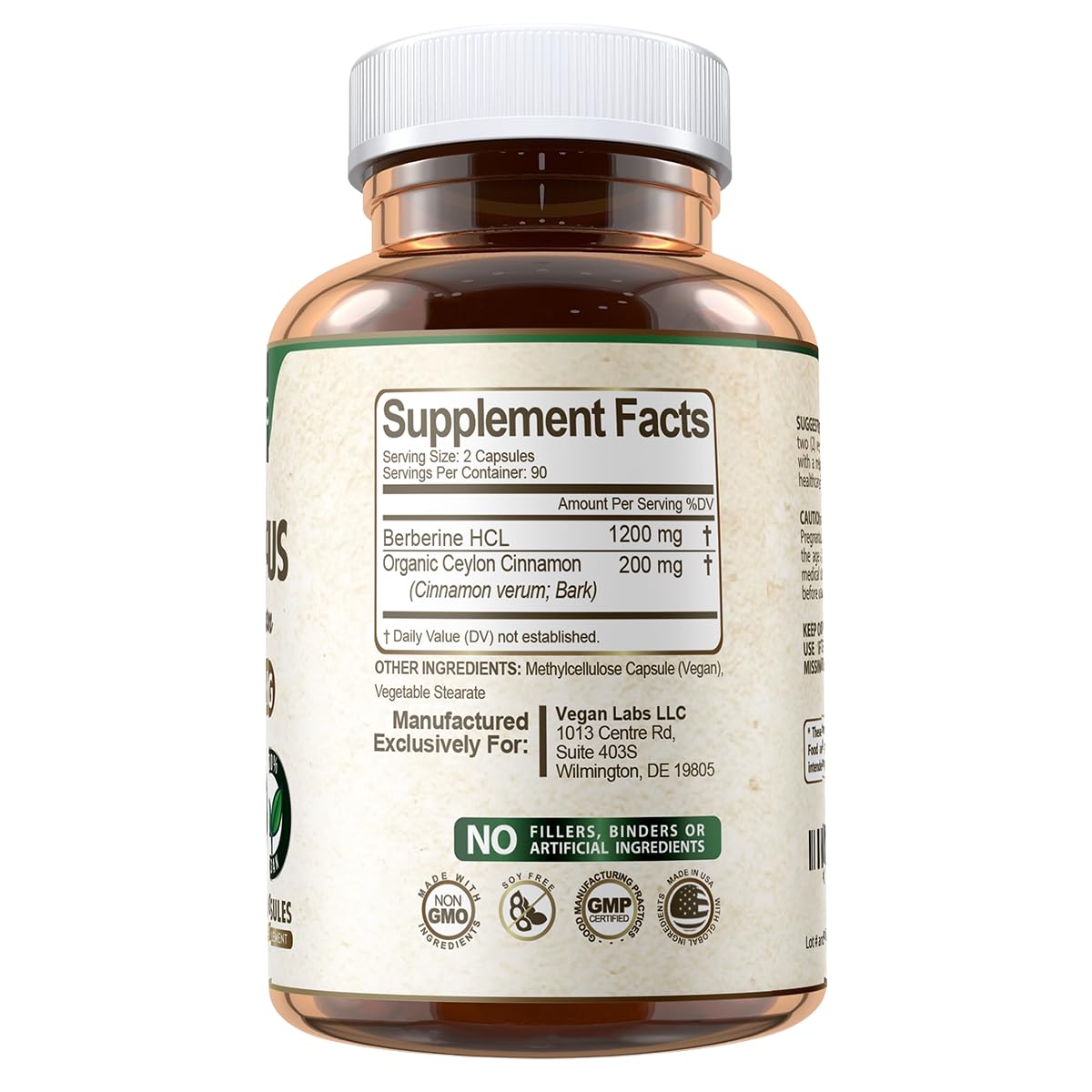 Vegan Labs Berberine with Organic Ceylon Cinnamon capsules close-up
