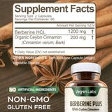 Vegan Labs Berberine with Organic Ceylon Cinnamon capsules on a wooden table