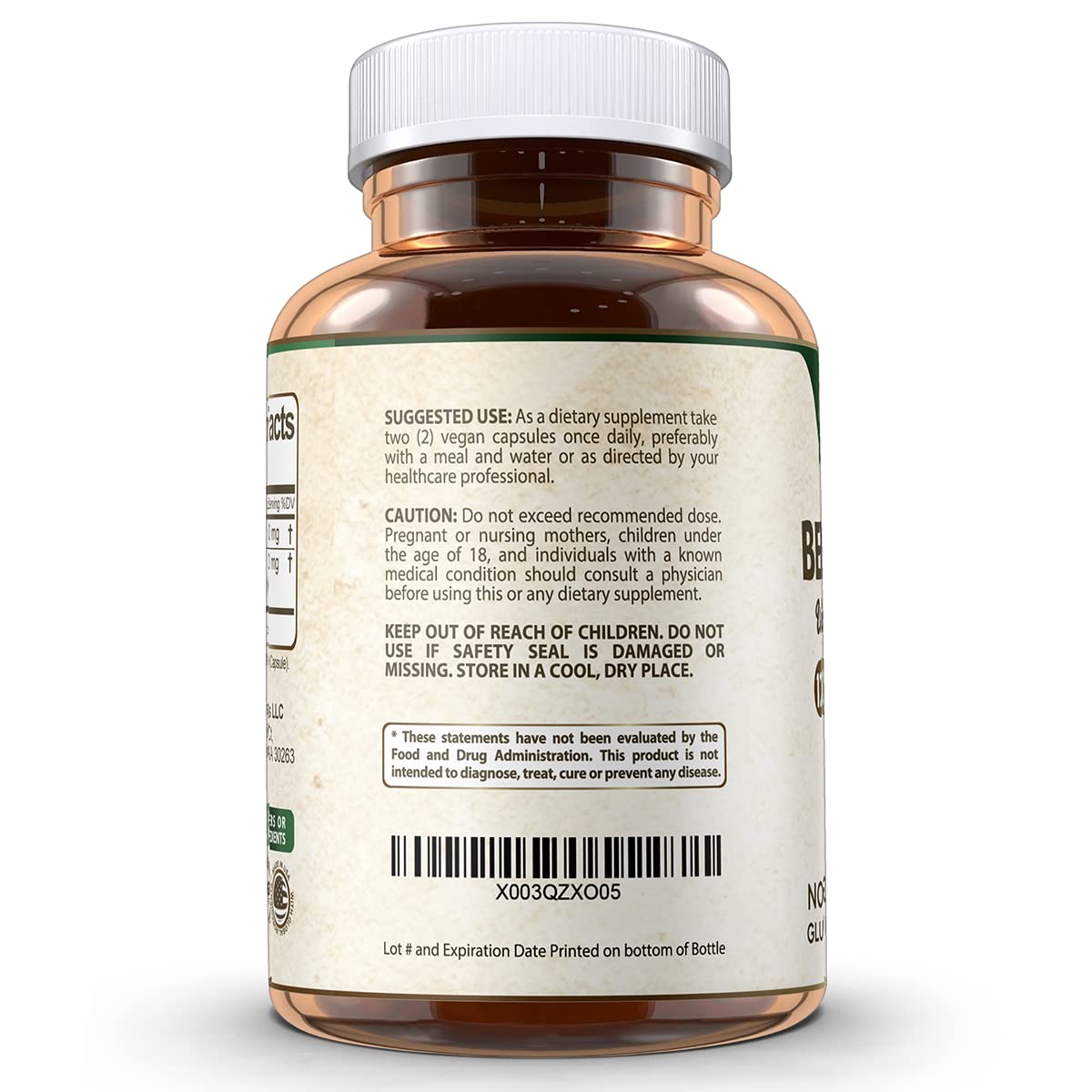 Vegan Labs Berberine with Organic Ceylon Cinnamon nutritional information