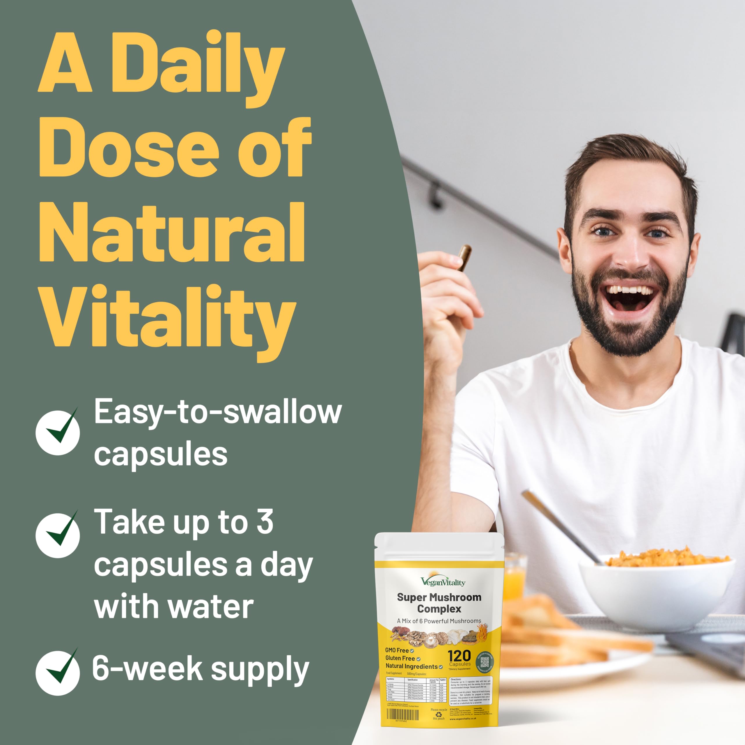 Vegan Vitality Lion's Mane Mushroom Capsules close-up