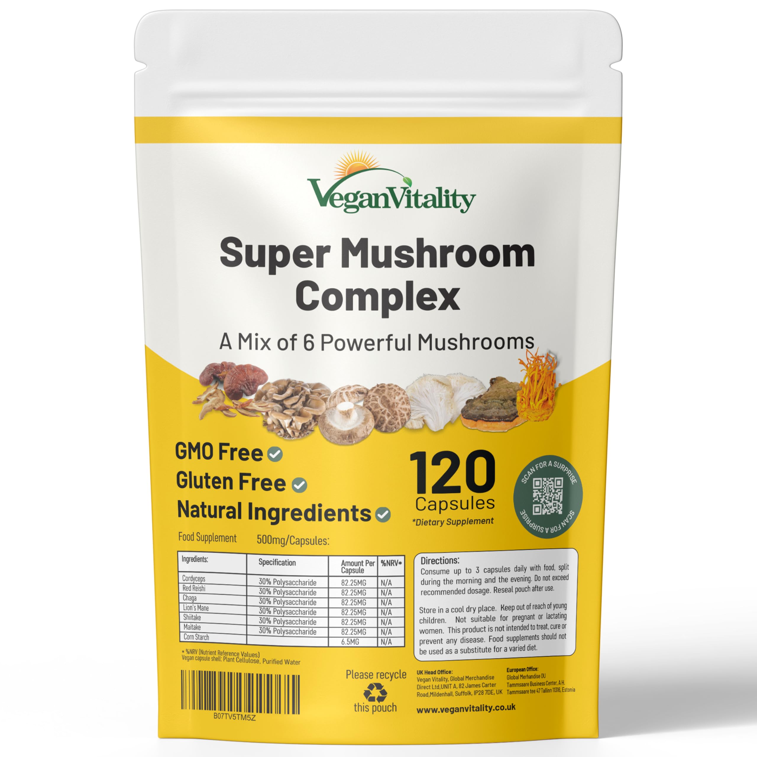 Vegan Vitality Lion's Mane Mushroom Capsules front view