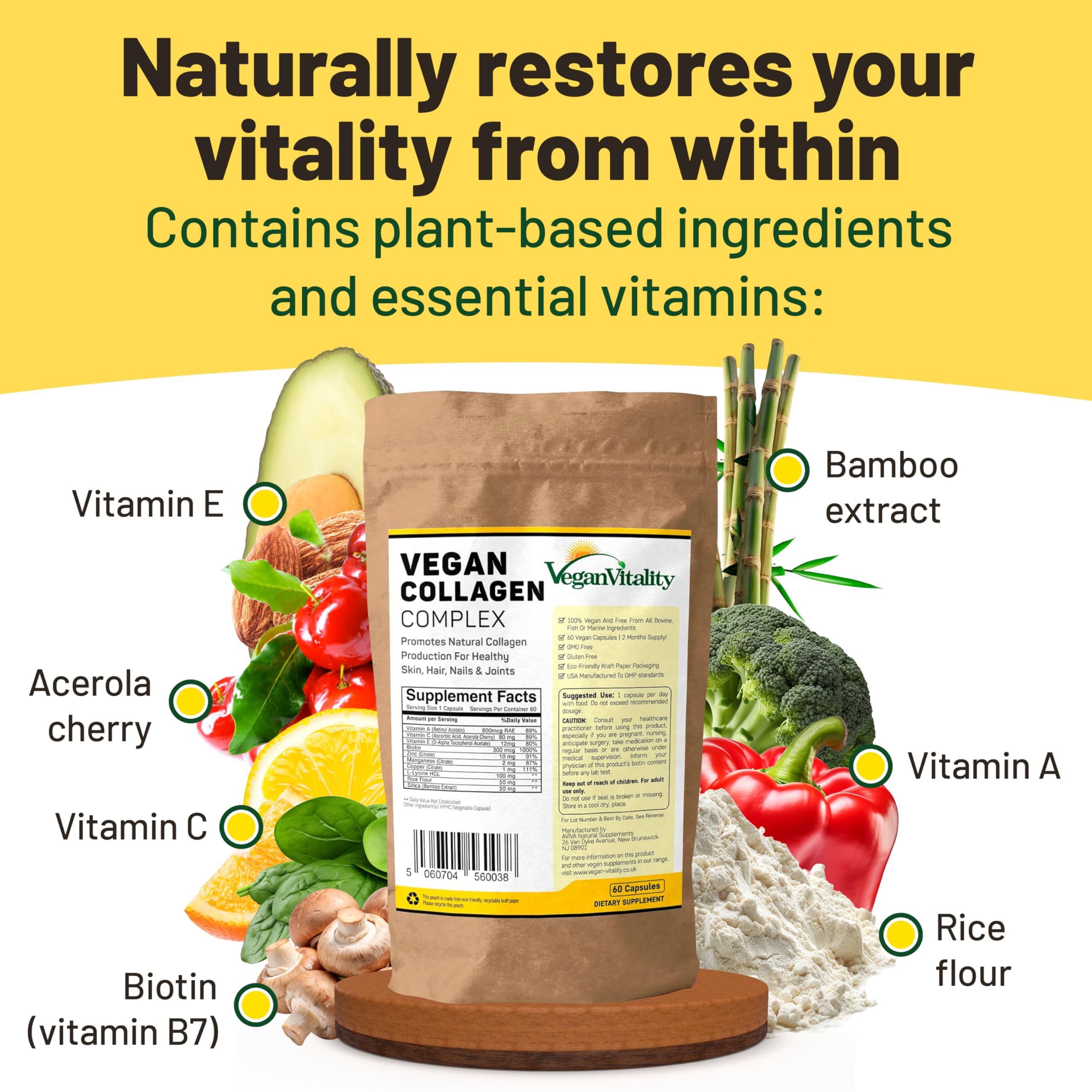 Vegan Vitality Plant Collagen Capsules bottle with a measuring spoon