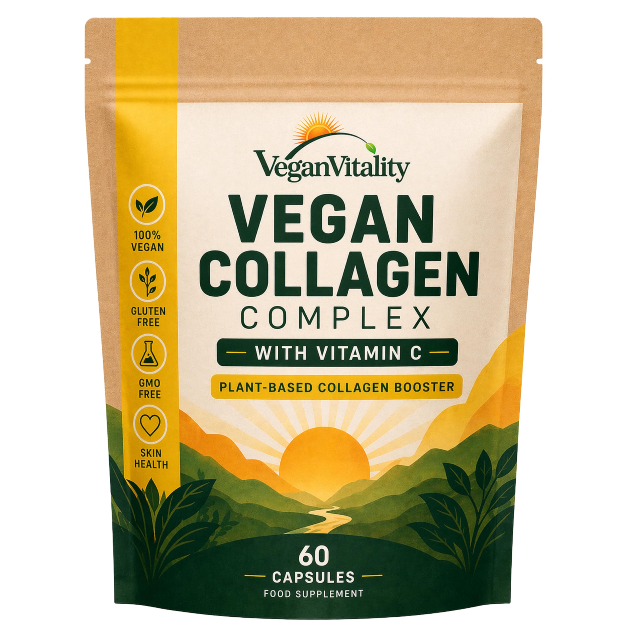 Vegan Vitality Plant Collagen Capsules front view with packaging