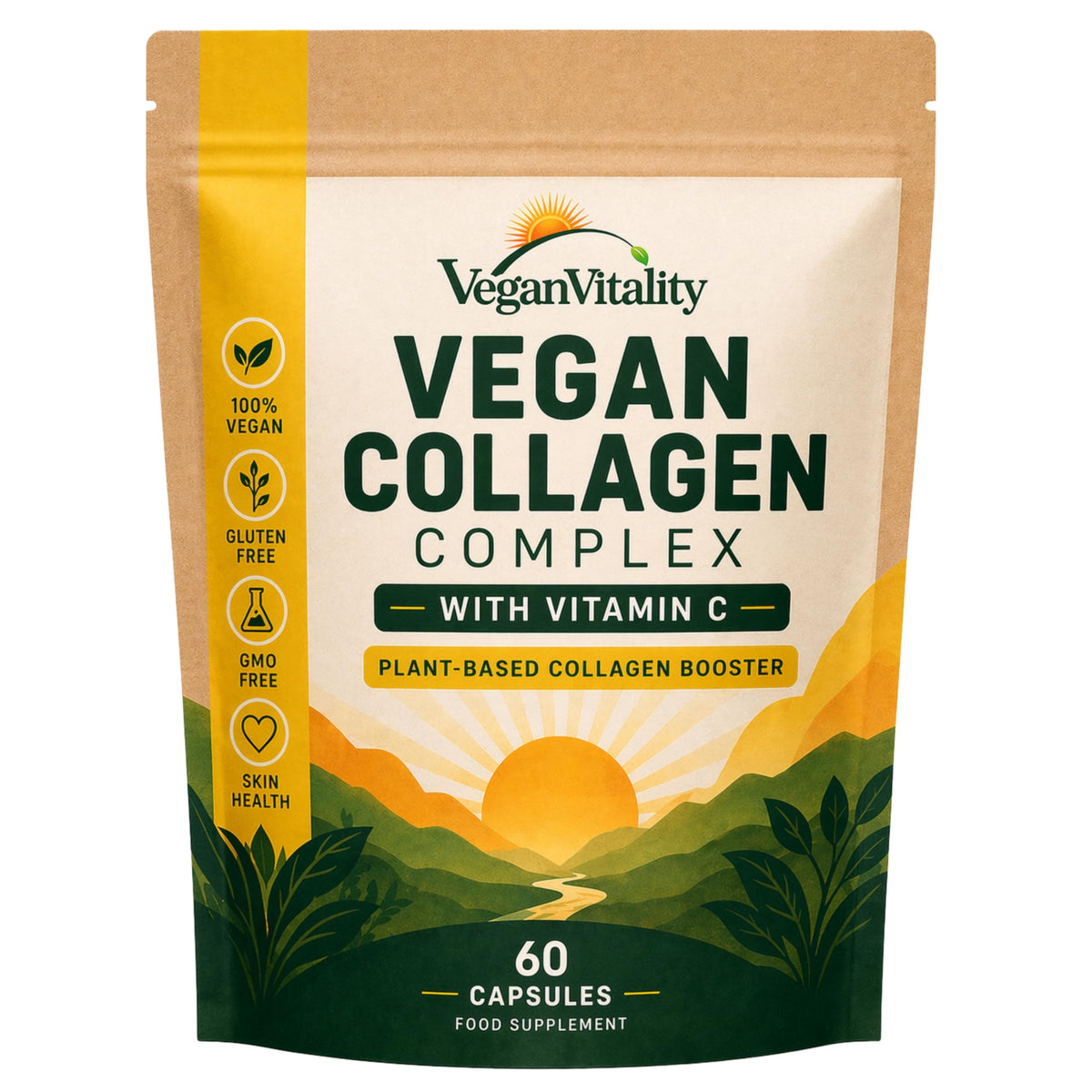 Vegan Vitality Plant Collagen Capsules front view with packaging
