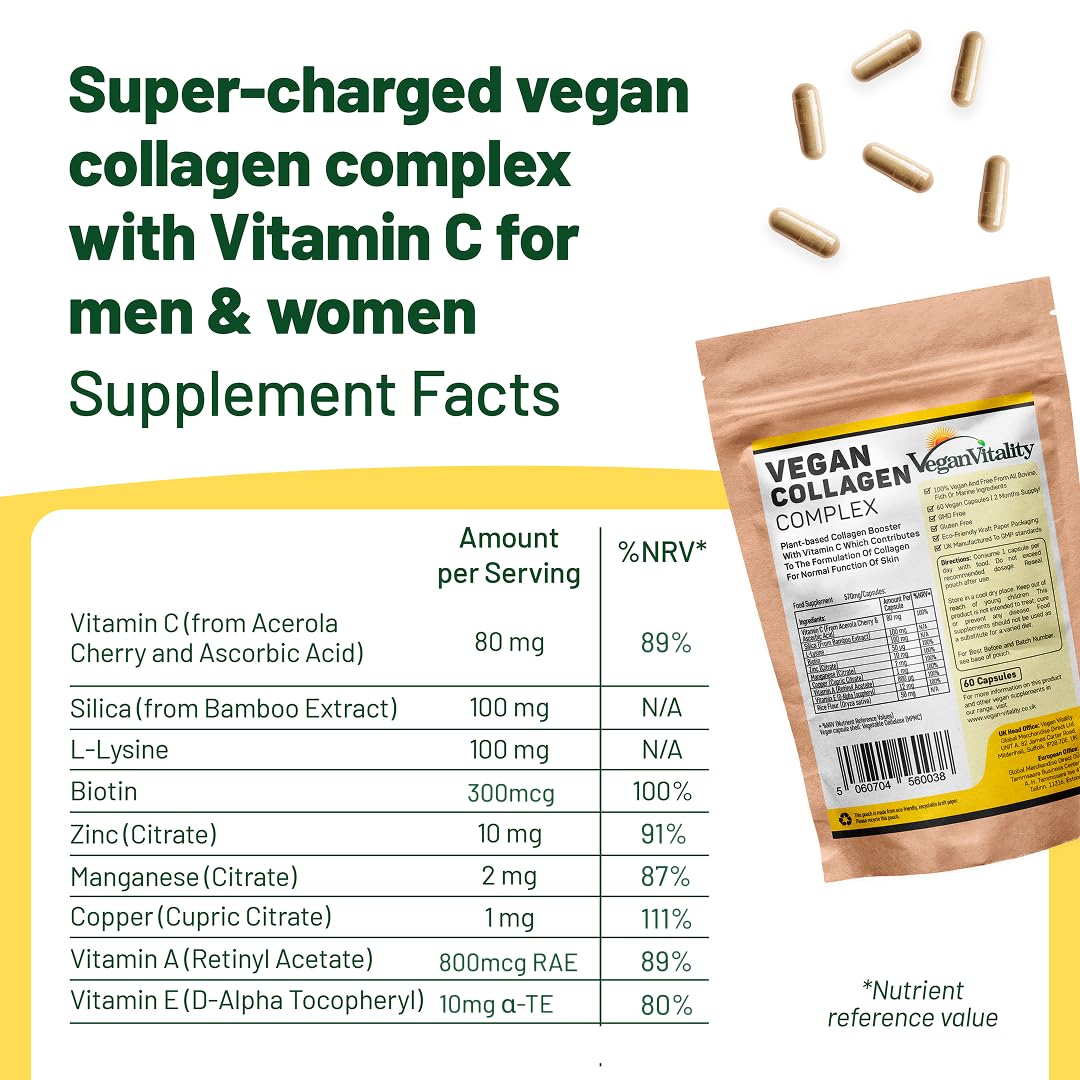 Vegan Vitality Plant Collagen Capsules side view showing capsule count